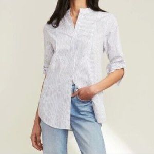 Veronica Beard Waha Tunic Shirt, white with blue stripes, size Large